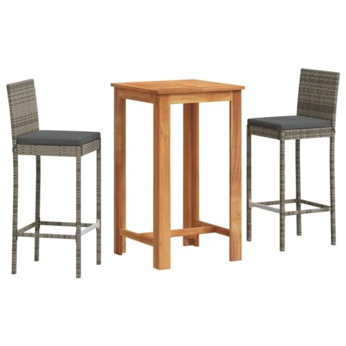 SKM 3-TLG. Gartenbar-Set Grau Massivholz Akazie und Poly Rattan,Möbel,Gartenmöbel,Gartenmöbel-Sets,Grau,25.8KG,3295263 von SKM
