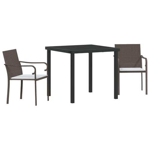 SKM 3-TLG. Outdoor-Essgruppe mit Kissen Braun Poly Rattan,Möbel,Gartenmöbel,Gartensitzmöbel,Gartenstühle,Braun,29.2KG,3379044 von SKM