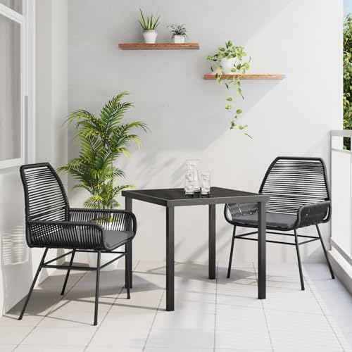 SKM 3-teiliges Garten-Dining-Set mit Polstern Schwarz Poly-Rattan,Möbel,Gartenmöbel,Gartensitzmöbel,Gartenstühle,Schwarz,29.6KG,3380869 von SKM