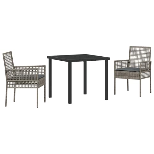 SKM 3-teiliges Garten Essset mit Kissen Grau Poly Rattan,Möbel,Gartenmöbel,Gartensitzmöbel,Gartenstühle,Grau,26.68KG,3379877 von SKM