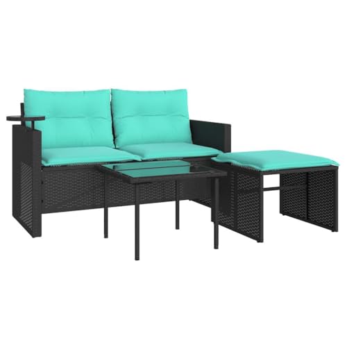 SKM 3-teiliges Gartensofa-Set mit Kissen, schwarzes Polyrattan,Möbel,Gartenmöbel,Gartensitzmöbel,Gartensofas,Schwarz,21.4 kg,365466 von SKM
