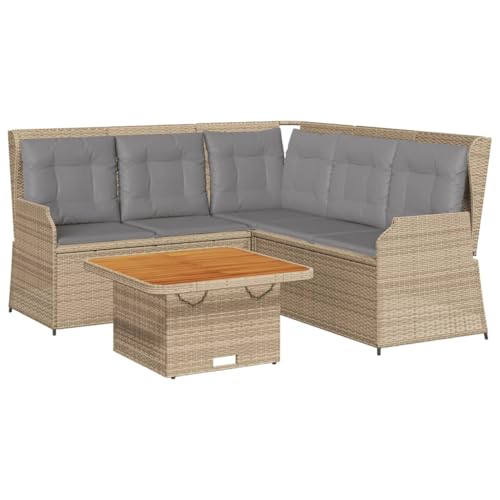 SKM 4-TLG. Garten-Lounge-Set mit Kissen Beige Poly Rattan,Möbel,Gartenmöbel,Gartenmöbel-Sets,Beige,59.6 kg,3262147 von SKM