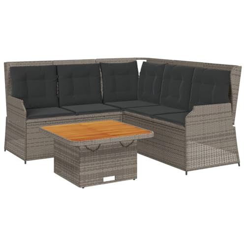 SKM 4-TLG. Garten-Lounge-Set mit Kissen Grau Poly Rattan,Möbel,Gartenmöbel,Gartenmöbel-Sets,Grau,59.6 kg,3262146 von SKM