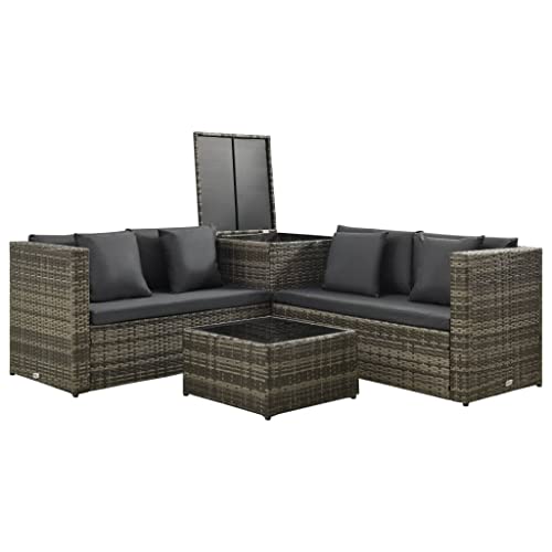 SKM 4-TLG. Garten-Lounge-Set mit Kissen Poly Rattan Grau,Möbel,Gartenmöbel,Gartenmöbel-Sets,Grau,43.82 kg,313137 von SKM