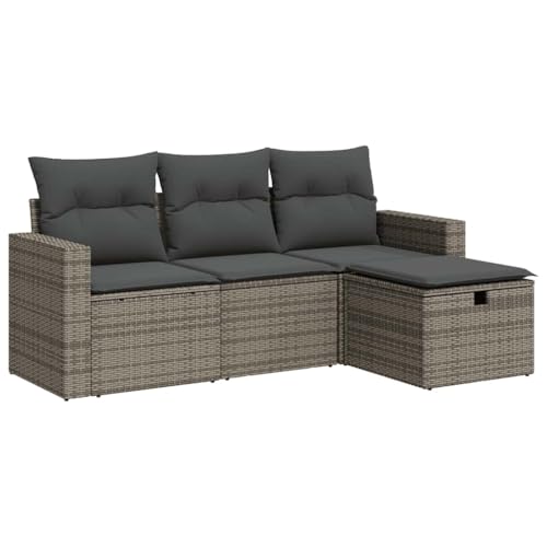 SKM 4-TLG. Garten-Sofagarnitur mit Kissen Grau Poly Rattan,Möbel, Gartenmöbel, Gartenmöbel-Sets,Grau,34.8KG,3325356 von SKM
