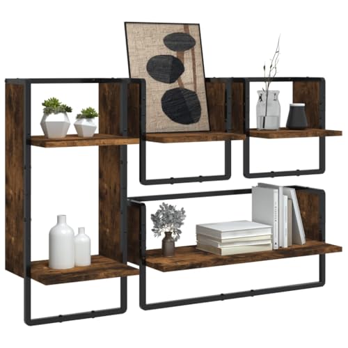 SKM 4-TLG. Wandregal-Set mit Stangen Räuchereiche Holzwerkstoff,Möbel,Regalsysteme,Wandregale,Braun,11.76 kg,836310 von SKM