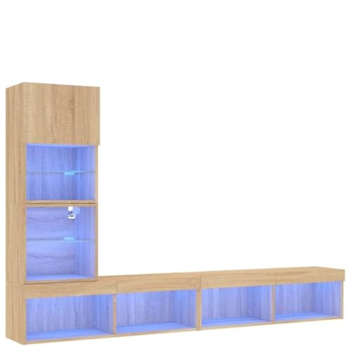 SKM 4-TLG. Wohnwand mit LED-Beleuchtung Sonoma-Eiche Holzwerkstoff,Möbel,TV-Möbel,Braun,42.64 kg,3216642 von SKM