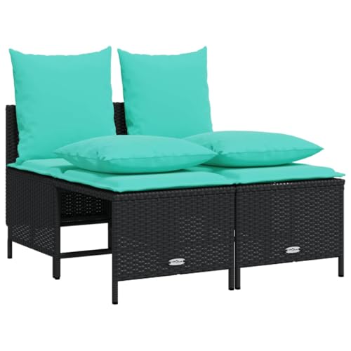 SKM 4-teiliges Gartensofa-Set mit Kissen, schwarzes Polyrattan,Möbel,Gartenmöbel,Gartenmöbel-Sets,Schwarz,18 kg,368388 von SKM
