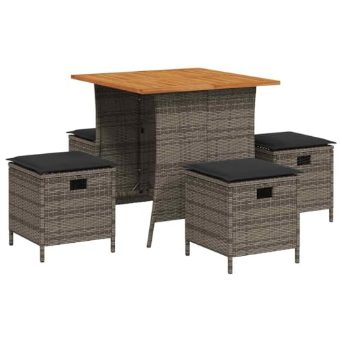SKM 5-TLG. Garten-Essgruppe mit Kissen Grau Poly Rattan,Möbel, Gartenmöbel, Gartenmöbel-Sets,Grau,24KG,365421 von SKM