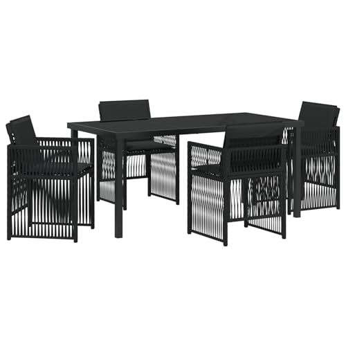 SKM 5-TLG. Garten Essgruppe mit Kissen Schwarzes Poly Rattan,Möbel,Gartenmöbel,Gartentische,Schwarz,50.42KG,3380651 von SKM