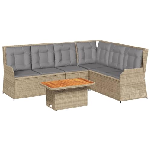 SKM 5-TLG. Garten-Lounge-Set mit Kissen Beige Poly Rattan,Möbel,Gartenmöbel,Gartenmöbel-Sets,Beige,67.2 kg,3262473 von SKM
