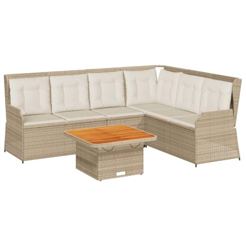 SKM 5-TLG. Garten-Lounge-Set mit Kissen Beige Poly Rattan,Möbel,Gartenmöbel,Gartenmöbel-Sets,Beige,68.8 kg,3262168 von SKM