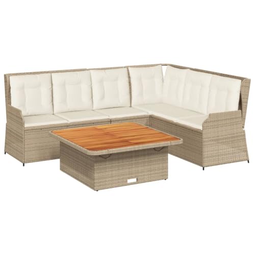 SKM 5-TLG. Garten-Lounge-Set mit Kissen Beige Poly Rattan,Möbel,Gartenmöbel,Gartenmöbel-Sets,Beige,76.2 kg,3262618 von SKM