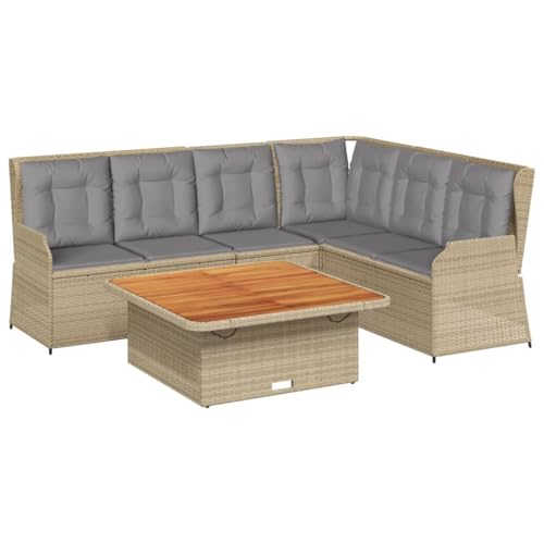SKM 5-TLG. Garten-Lounge-Set mit Kissen Beige Poly Rattan,Möbel,Gartenmöbel,Gartenmöbel-Sets,Beige,76.6 kg,3262617 von SKM