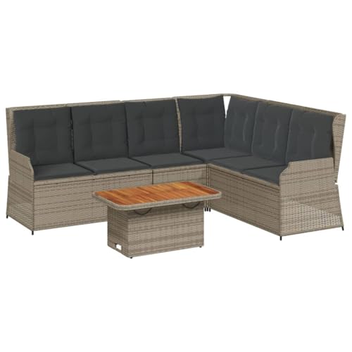 SKM 5-TLG. Garten-Lounge-Set mit Kissen Grau Poly Rattan,Möbel,Gartenmöbel,Gartenmöbel-Sets,Grau,67.2 kg,3262472 von SKM