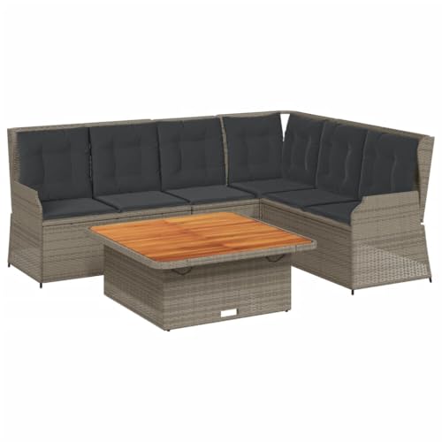SKM 5-TLG. Garten-Lounge-Set mit Kissen Grau Poly Rattan,Möbel,Gartenmöbel,Gartenmöbel-Sets,Grau,76.6 kg,3262616 von SKM