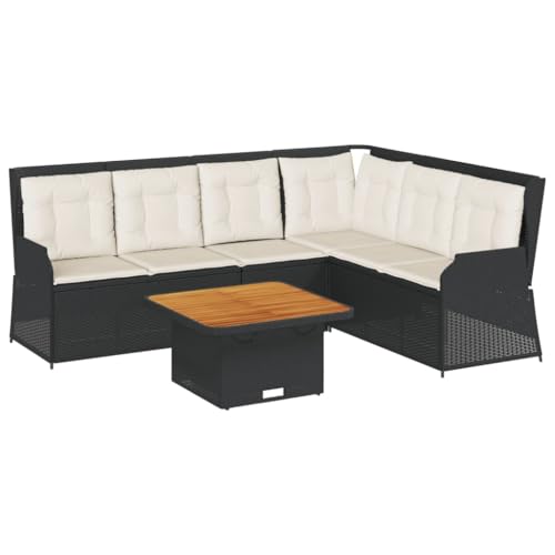 SKM 5-TLG. Garten-Lounge-Set mit Kissen Schwarz Poly Rattan,Möbel,Gartenmöbel,Gartenmöbel-Sets,Schwarz,68.8 kg,3262165 von SKM