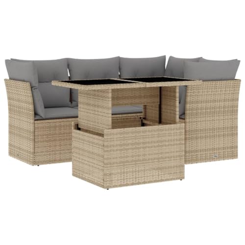 SKM 5-TLG. Garten-Sofagarnitur mit Kissen Beige Poly Rattan,Möbel, Gartenmöbel, Gartenmöbel-Sets,Beige,51.4KG,3266559 von SKM