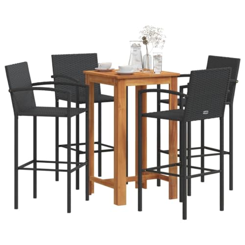SKM 5-TLG. Gartenbar-Set Schwarz Massivholz Akazie und Poly Rattan,Möbel,Gartenmöbel,Gartenmöbel-Sets,Schwarz,41.2KG,3295276 von SKM