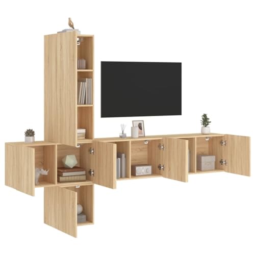 SKM 5-TLG. Wohnwand Sonoma-Eiche Holzwerkstoff,Möbel,TV-Möbel,Braun,70.57 kg,3216459 von SKM
