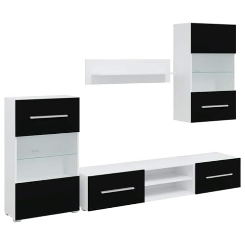 SKM 5-TLG. Wohnwand mit LED-Beleuchtung Mattschwarz Holzwerkstoff,Möbel,TV-Möbel,Schwarz,89KG,3324230 von SKM