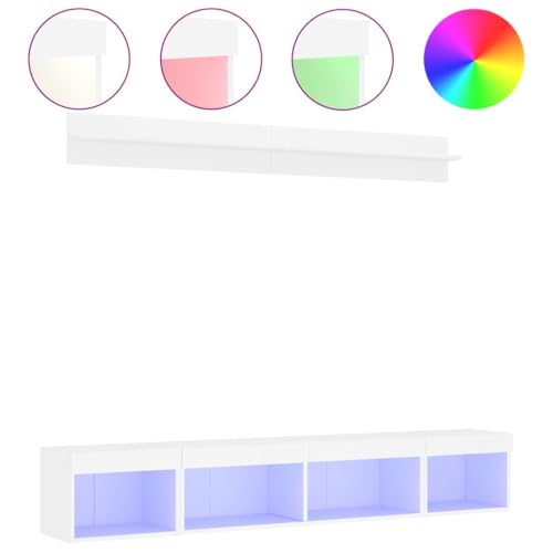 SKM 5-TLG. Wohnwand mit LED-Beleuchtung Weiß Holzwerkstoff,Möbel,TV-Möbel,Weiß,29.16 kg,3216682 von SKM