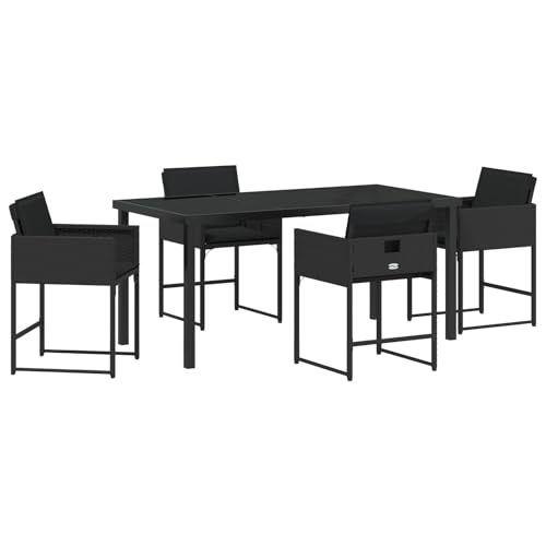 SKM 5-teilige Garten Essgruppe mit Kissen Schwarz Poly-Rattan,Möbel,Gartenmöbel,Gartensitzmöbel,Gartenstühle,Schwarz,47.3KG,3380010 von SKM
