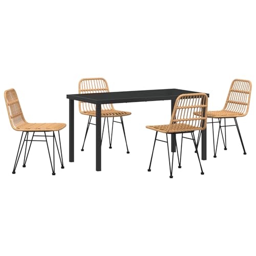 SKM 5-teiliges Garten-Essplatz-Set braun Poly Rattan,Möbel,Gartenmöbel,Gartensitzmöbel,Gartenstühle,Beige,38.75KG,3379193 von SKM