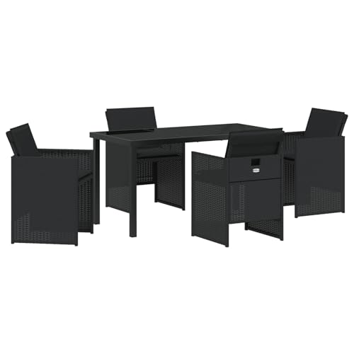 SKM 5-teiliges Garten-Essset mit Kissen Schwarz Poly-Rattan,Möbel,Gartenmöbel,Gartensitzmöbel,Gartenstühle,Schwarz,46.05KG,3379945 von SKM