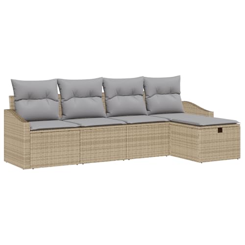 SKM 5-teiliges Garten-Sofa-Set mit Kissen Beige Poly Rattan,Möbel,Gartenmöbel,Gartensitzmöbel,Gartensofas,Beige,39.1KG,3359259 von SKM