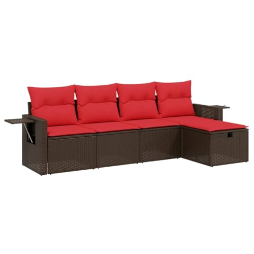 SKM 5-teiliges Gartensofa-Set mit Kissen, braun, Polyrattan,Möbel,Gartenmöbel,Gartenmöbel-Sets,Braun,40 kg,3263780 von SKM