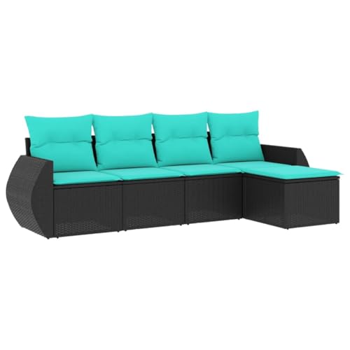 SKM 5-teiliges Gartensofa-Set mit Kissen, schwarzes Polyrattan,Möbel,Gartenmöbel,Gartenmöbel-Sets,Schwarz,40 kg,3221286 von SKM