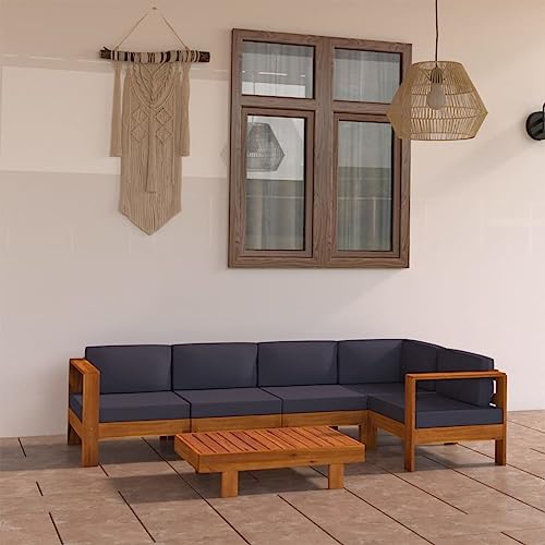 SKM 6-TLG. Garten-Lounge-Set mit Dunkelgrauen Auflagen Akazienholz,Möbel,Gartenmöbel,Gartenmöbel-Sets,Grau,71KG,3057952 von SKM