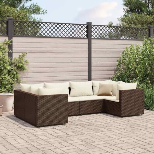 SKM 6-TLG. Garten-Lounge-Set mit Kissen Braun Poly Rattan,Möbel,Gartenmöbel,Gartenmöbel-Sets,Braun,45.3KG,3308249 von SKM