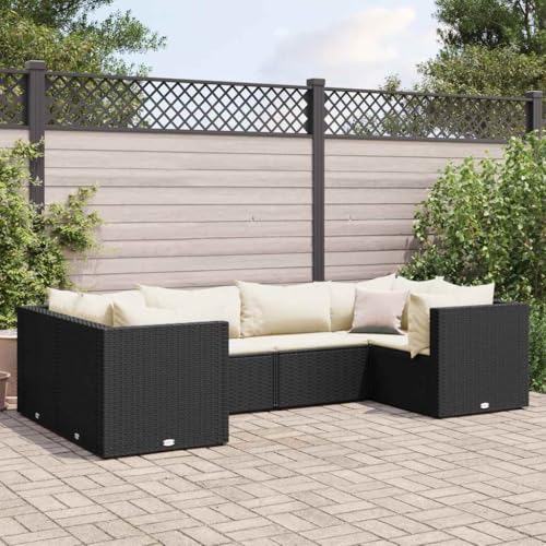 SKM 6-TLG. Garten-Lounge-Set mit Kissen Schwarz Poly Rattan,Möbel,Gartenmöbel,Gartenmöbel-Sets,Schwarz,45.5KG,3308248 von SKM