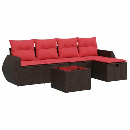 SKM 6-TLG. Garten-Sofagarnitur mit Kissen Braun Poly Rattan,Möbel, Gartenmöbel, Gartenmöbel-Sets,Braun,51.2KG,3325580 von SKM