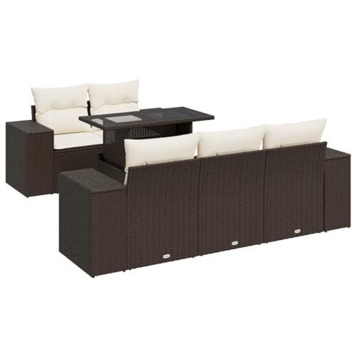 SKM 6-TLG. Garten-Sofagarnitur mit Kissen Braun Poly Rattan,Möbel, Gartenmöbel, Gartenmöbel-Sets,Braun,65.5KG,3326734 von SKM