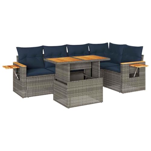 SKM 6-TLG. Garten-Sofagarnitur mit Kissen Grau Poly Rattan Akazie,Möbel,Gartenmöbel,Gartenmöbel-Sets,Grau,61.8 kg,3327603 von SKM