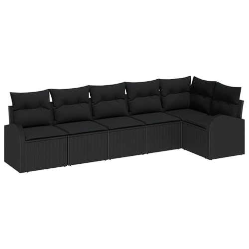 SKM 6-teiliges Garten Sofa Set mit Kissen aus schwarzem Poly Rattan,Möbel,Gartenmöbel,Gartensitzmöbel,Gartensofas,Schwarz,50.6KG,3354732 von SKM