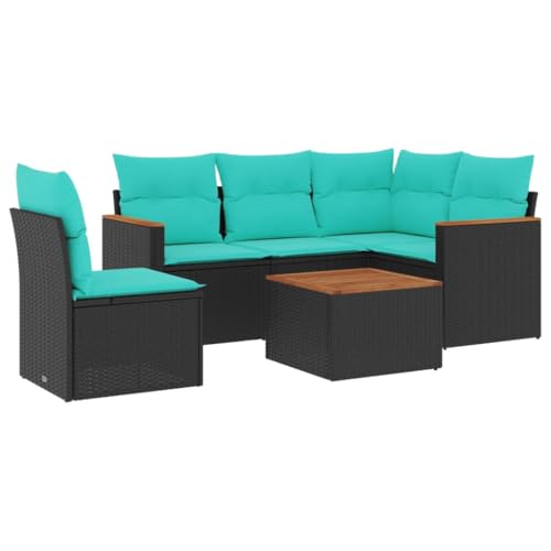 SKM 6-teiliges Gartensofa-Set mit Kissen, schwarzes Polyrattan,Möbel,Gartenmöbel,Gartenmöbel-Sets,Schwarz,50 kg,3225980 von SKM