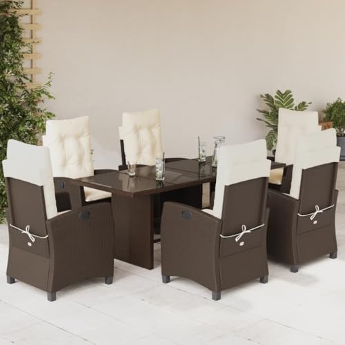 SKM 7-TLG. Garten-Essgruppe mit Kissen Braun Poly Rattan,Möbel, Gartenmöbel, Gartenmöbel-Sets,Braun,92KG,3212686 von SKM