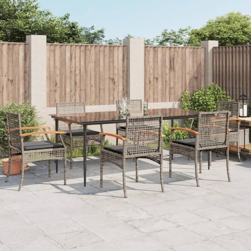 SKM 7-TLG. Garten-Essgruppe mit Kissen Grau Poly Rattan,Möbel, Gartenmöbel, Gartenmöbel-Sets,Grau,70.4KG,3213615 von SKM
