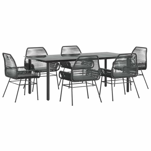 SKM 7-TLG. Garten-Essgruppe mit Kissen Schwarz Poly Rattan Glas,Möbel, Gartenmöbel, Gartenmöbel-Sets,Schwarz,78.8KG,3334567 von SKM
