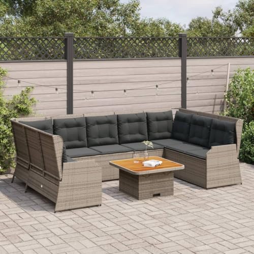 SKM 7-TLG. Garten-Lounge-Set mit Kissen Grau Poly Rattan,Möbel,Gartenmöbel,Gartenmöbel-Sets,Grau,96.4 kg,3262370 von SKM
