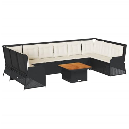 SKM 7-TLG. Garten-Lounge-Set mit Kissen Schwarz Poly Rattan,Möbel,Gartenmöbel,Gartenmöbel-Sets,Schwarz,102 kg,3262379 von SKM