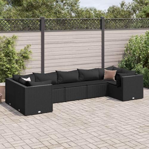 SKM 7-TLG. Garten-Lounge-Set mit Kissen Schwarz Poly Rattan,Möbel,Gartenmöbel,Gartenmöbel-Sets,Schwarz,51.6KG,3308259 von SKM
