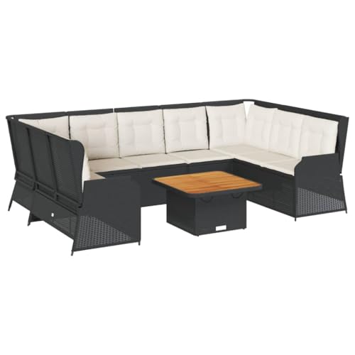 SKM 7-TLG. Garten-Lounge-Set mit Kissen Schwarz Poly Rattan,Möbel,Gartenmöbel,Gartenmöbel-Sets,Schwarz,95.6 kg,3262369 von SKM