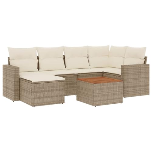 SKM 7-TLG. Garten-Sofagarnitur mit Kissen Beige Poly Rattan,Möbel,Gartenmöbel,Gartenmöbel-Sets,Beige,58.8 kg,3256555 von SKM