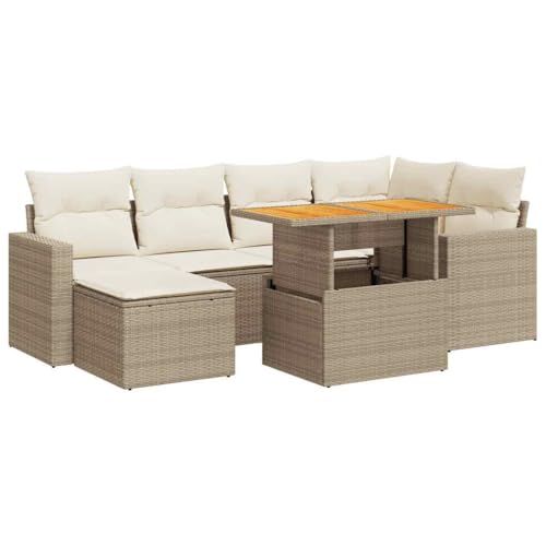 SKM 7-TLG. Garten-Sofagarnitur mit Kissen Beige Poly Rattan,Möbel,Gartenmöbel,Gartenmöbel-Sets,Beige,65.3 kg,3327061 von SKM