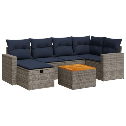 SKM 7-TLG. Garten-Sofagarnitur mit Kissen Grau Poly Rattan,Möbel,Gartenmöbel,Gartenmöbel-Sets,Grau,59.3 kg,3325792 von SKM